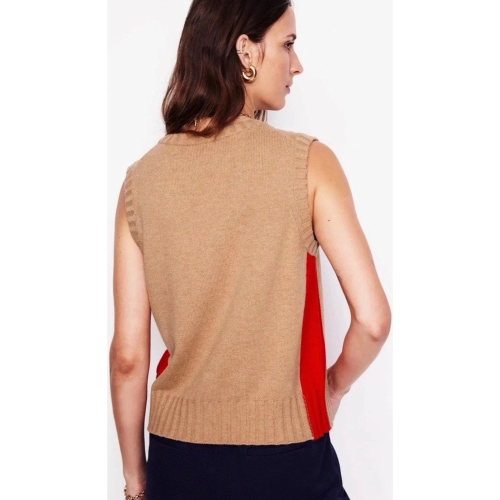 Boden Camel and Red Sleeveless Button Front Sweater Vest - Picture 3 of 11